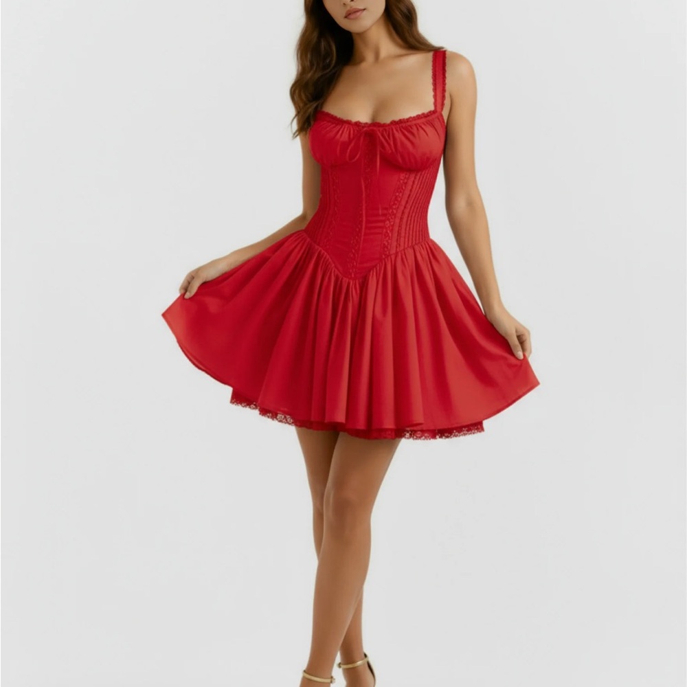 Elegant Red Dress with Lace Details